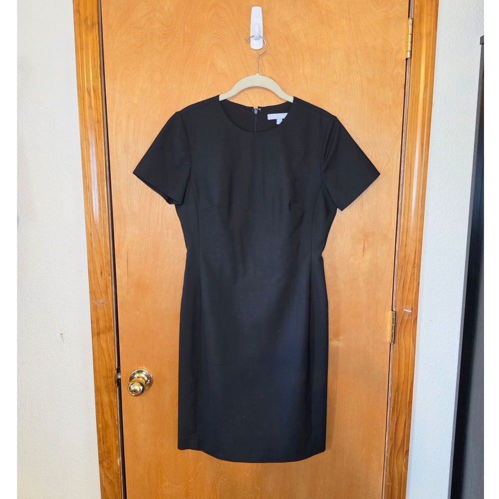 Antonio Melani Black Wool Blend Short Sleeve Sheath Dress Size 4 LBD Career